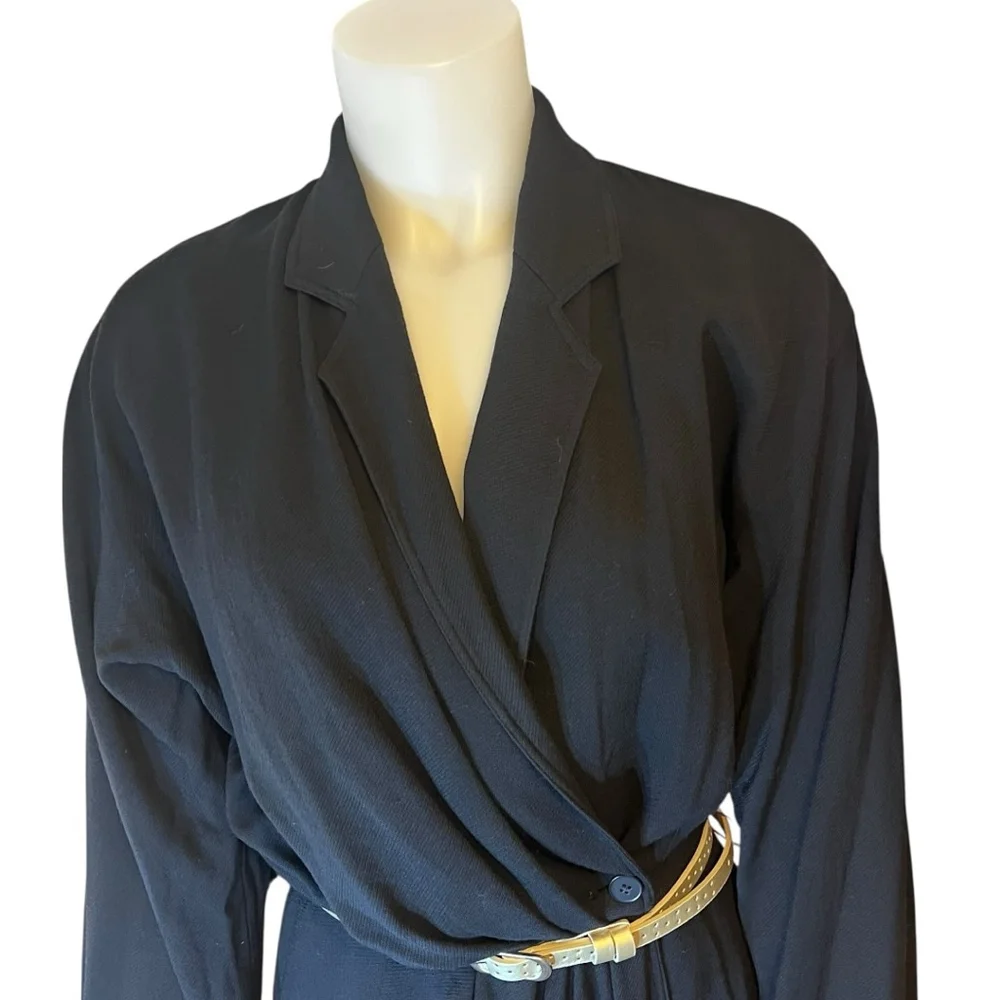 Louis Féraud Vintage Wool Wrap Dress, West Germany, 10, Black - Picture 3 of 16